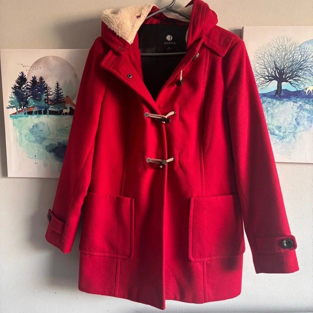 Jessica Red Duffle Coat Medium - Picture 3 of 8